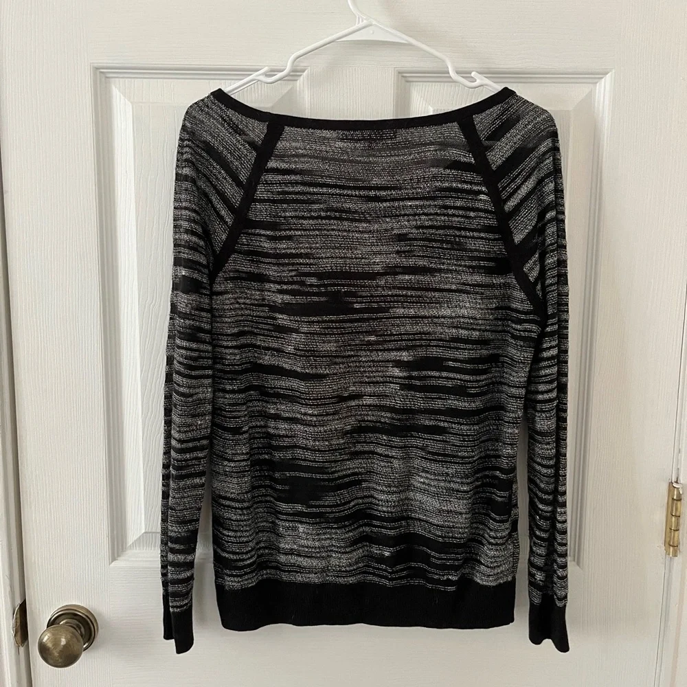 LOFT Black and Gray Striped Women's Sweater - Picture 3 of 4